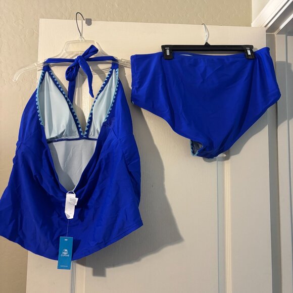 NWT Women’s Blue Plus Size Tankini Set Halter V Neck SZ XXL - Picture 7 of 9